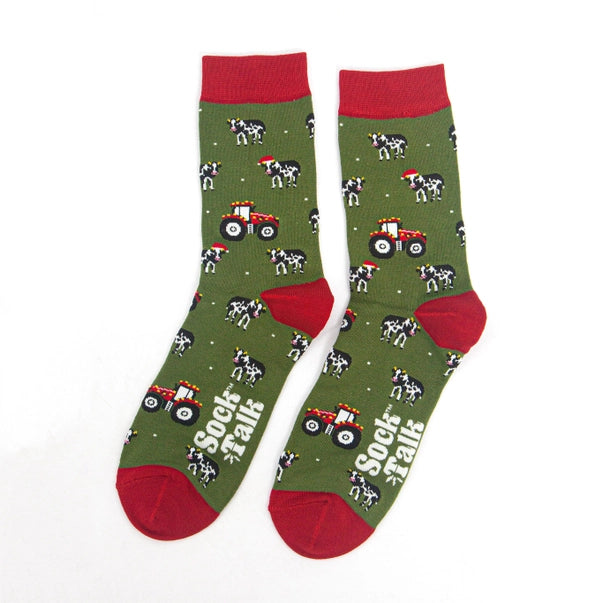Sock Talk Christmas Cow & Tractor Bamboo Socks