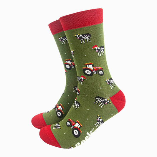Sock Talk Christmas Cow & Tractor Bamboo Socks