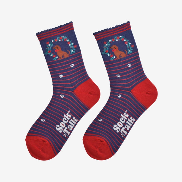 Sock Talk Sausage Dog Wreath Bamboo Socks
