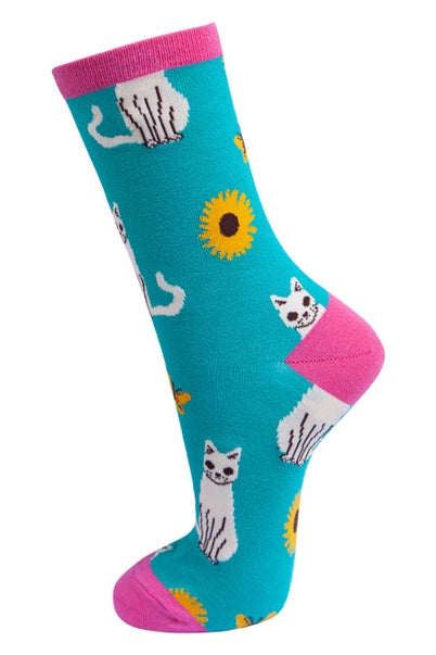 Sock Talk Cat & Sunflower Bamboo Socks